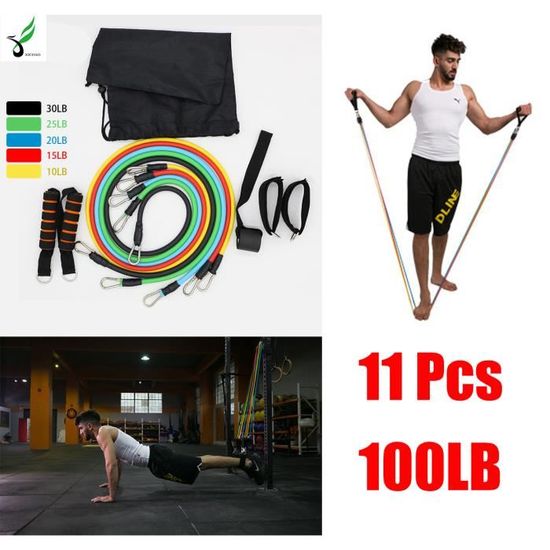 Kit Bande De Résistance Musculation – 6 Tubes, Pédale, Sangles Cheville, Poignées – Entraînement Complet Maison/Fitness
