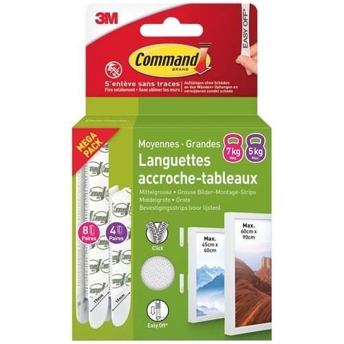 3M - Languette accroche-tableau - Adhésive - Auto-agrippante - Assortis - Supporte 5 et 7 kg - Lot de 12