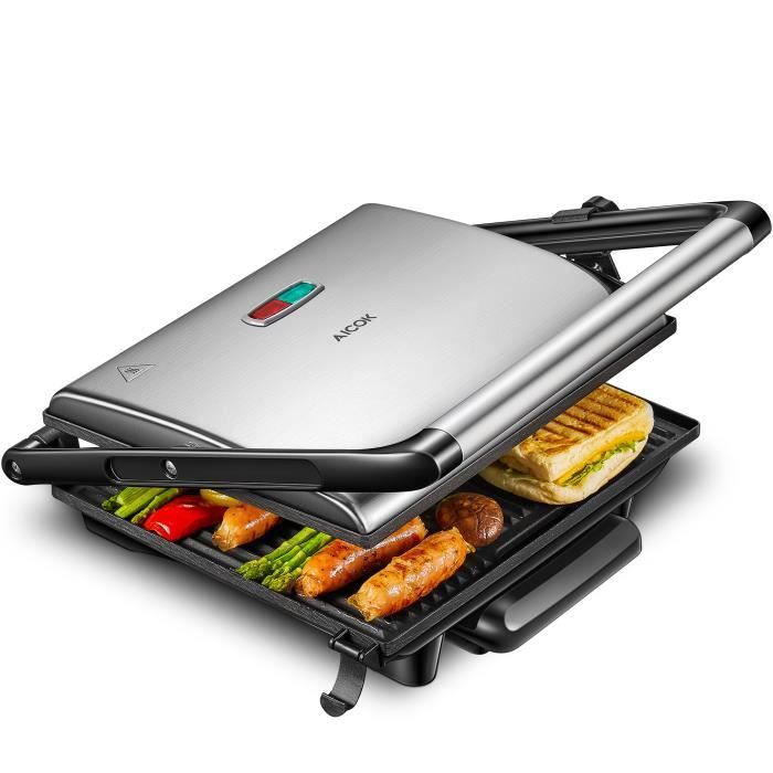 AICOK Grill Electrique à Sandwich - 2000W - Multifonction - Presse à Paninis - Plaques Anti-adhésives de 32*26CM