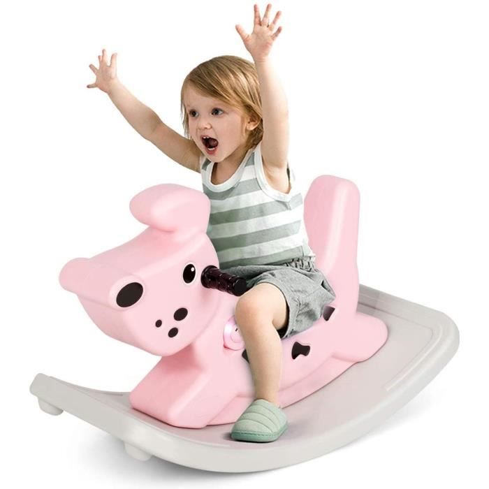 GIANTEX Cheval à Bascule avec Musique et Lumières pour Enfants de 6 Mois à 36 Mois, Jouet à Bascule en Forme d’Animal Rose ou Vert
