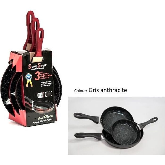 Lot de 3 poêles à frire Revêtement Anti-adhésif- Ø 20/24/28 cm - Gris anthracite - Tous feux dont induction
