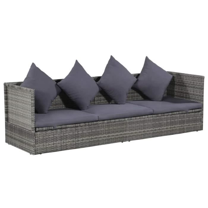Lit de jardin confort- Bain de Soleil Transat canape - Gris 200x60 cm Résine tressée