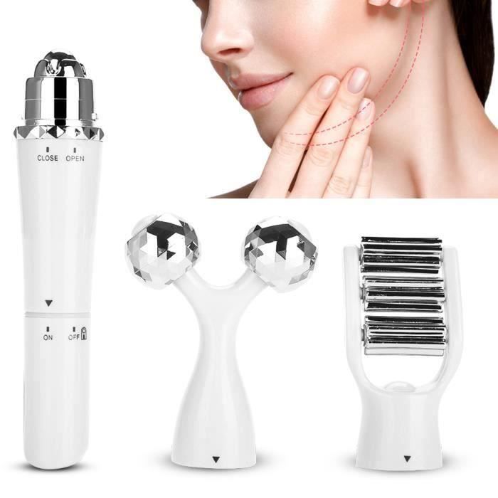 Appareil de massage facial, Masseur hydratant visage, Instrument de levage du visage vibrant à rouleau électrique 3D 3 en 1 blanc