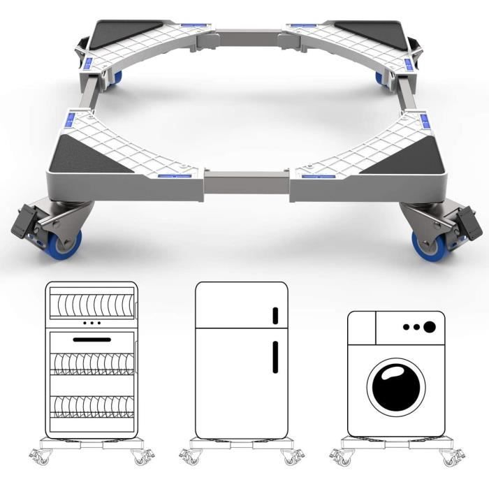 DEWEL Socle Lave Linge Base de Sèche-linge avec 4 Roues Réglable 45 cm-69 cm Charge 300 kg Réduction du Bruit Antichoc (Version Mise