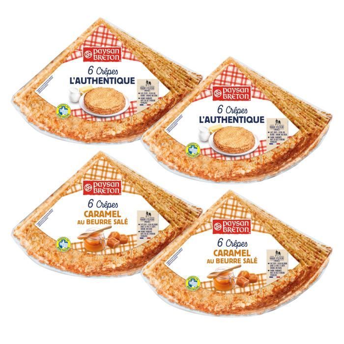 LOT 4 SACHETS CREPES X6 : 2 sachets Nature + 2 sachets Caramel beurre salé - Prix du LOTCrêpes bretonnes au bon lait de Bretagne