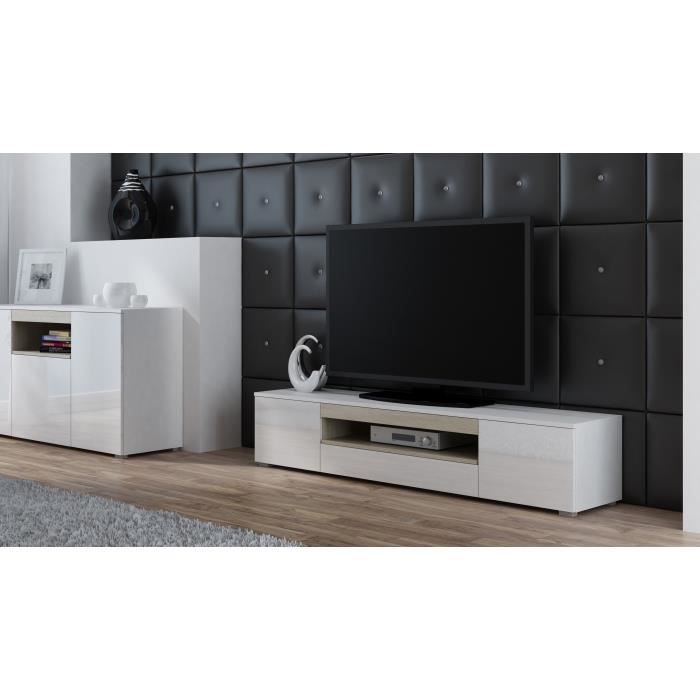 Meuble TV design ELVA Blanc/Bois