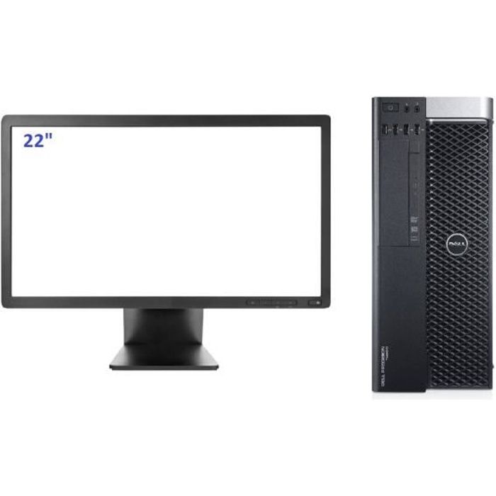 DELL Precision T5600 + ecran 22- FHD - XEON 3.3GHz - RAM 32Go - SSD 128Go + HDD 1000Go - NVIDIA QUADRO 4000 - WINDOWS 10 pro
