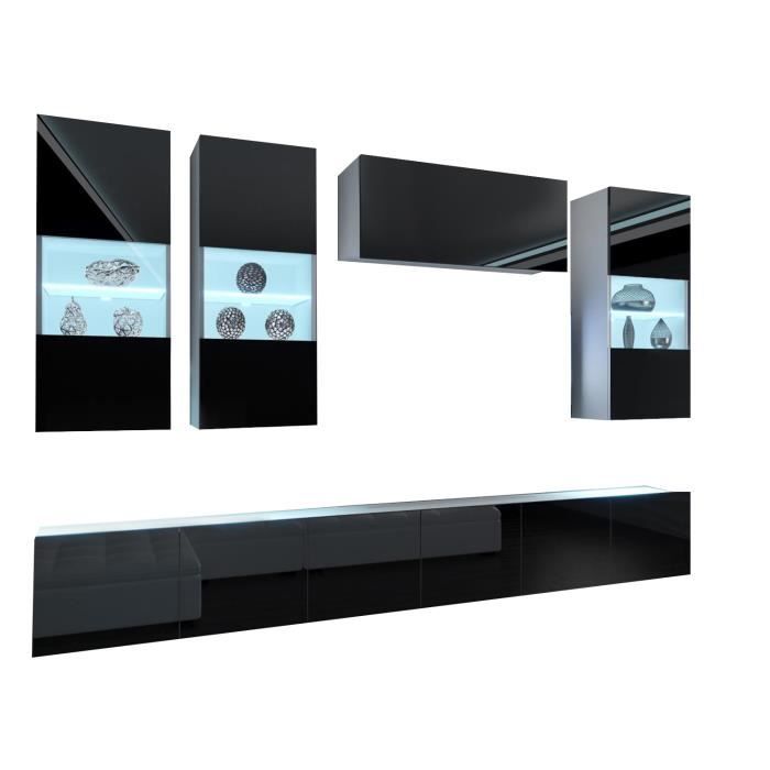 RAMONE - Ensemble meubles TV - Unité murale style moderne - Largeur 300 cm - Mur TV à suspendre finition gloss - Noir-Blanc