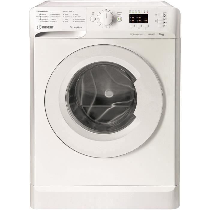 Lave-linge hublot INDESIT MTWA91283WFR MyTime - 9 kg - Induction - 1200 trs/min - Lavage rapide - Blanc