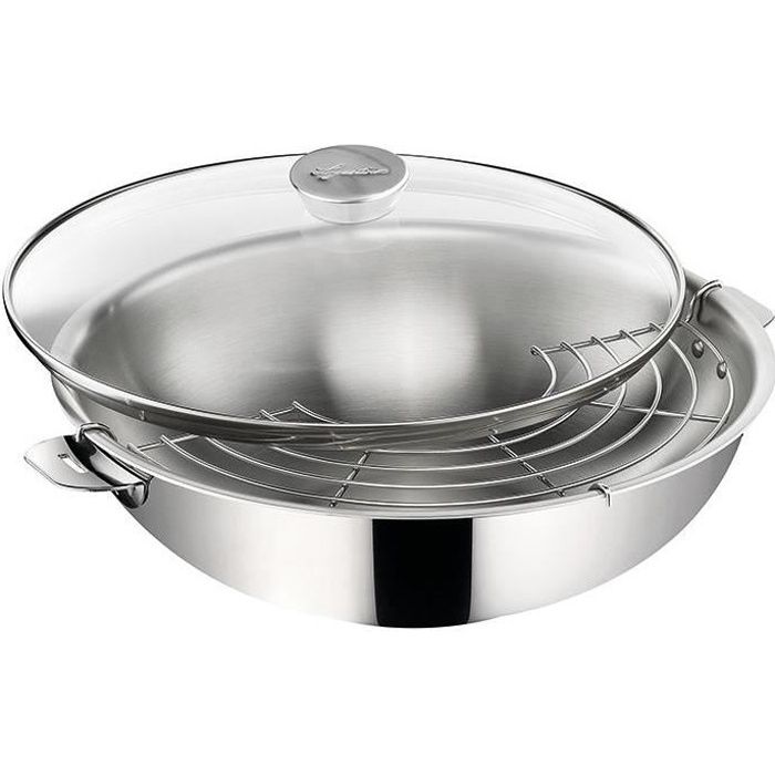 Wok inox +cv+grille 30 cm salvaspazio