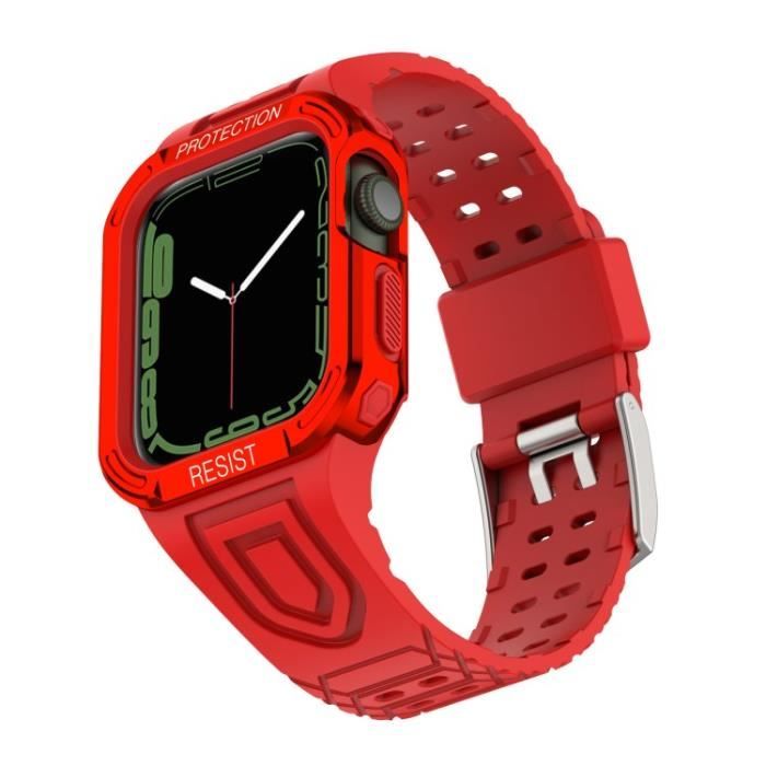 Sangle Pour Apple Watch Series 1-2-3 42Mm-4-5-6-Se 44Mm-7 45Mm Coumor Contrast Adjustable Band + Protective Case,Rouge Rouge