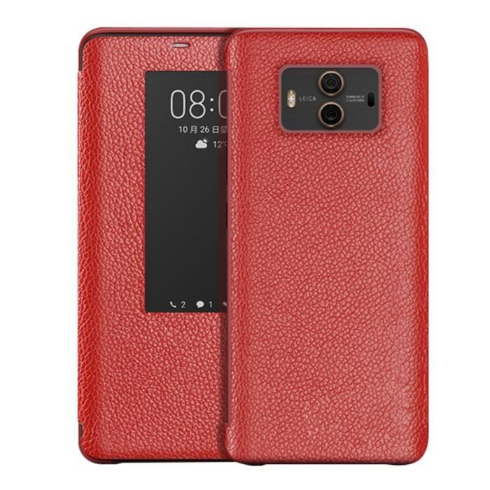 Huawei Mate 10 Housse Étui Smart View Folio Flip Cover Coque Pochette pour Huawei Mate 10 5.9- -Rouge