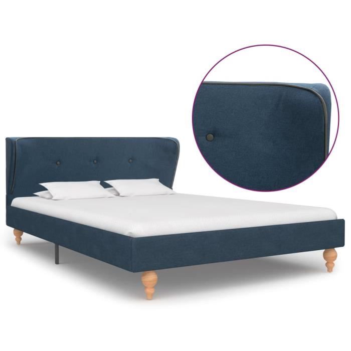 Cadre de lit Lit adulte contemporain coucher chambre Bleu Tissu 120 x 200 cm
