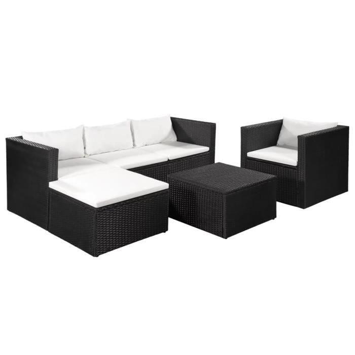 Mobilier de jardin 13 pcs Résine tressée Noir et blanc crème