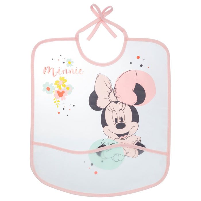 Disney - Minnie - Bavoirs 1er âge avec poche Floral Imprimé - 28 x 32 cm