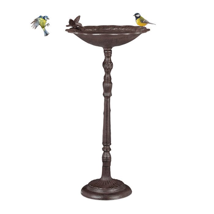 Relaxdays abreuvoir en fonte sur pied, soucoupe mangeoire pour oiseaux sauvages 74,5 cm haut, brun - 4052025263904