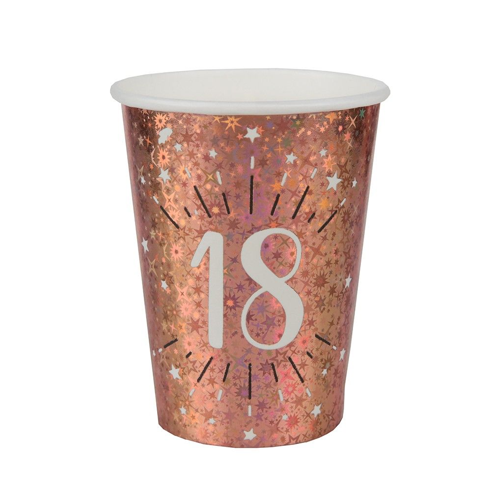 Gobelet anniversaire 18 ans rose gold élégant (x10) REF/7349 Matière carton