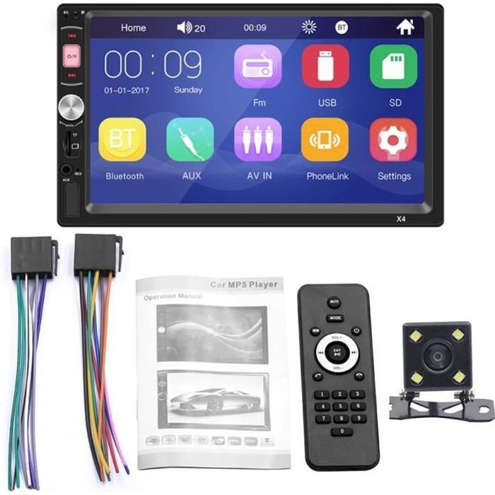 SURENHAP 2 Din 7IN Autoradio Lecteur MP5 Bluetooth de Voiture HD du Système Multimédia, Ecran Tactile, avec Caméra 4 Lumières -4ada