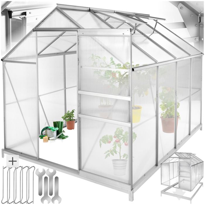 TECTAKE Serre de Jardin Polycarbonate 4,41 m² + 1 Embase en Acier