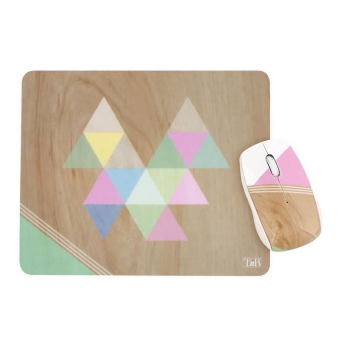 T'nB Bundle souris sans fil + tapis ultra fin - Design assortis Scandinave