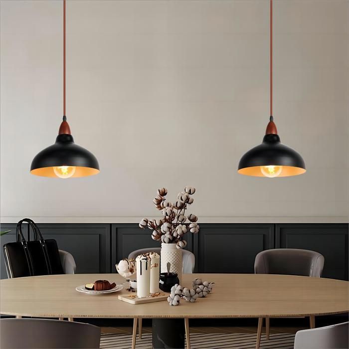 WOTTES Lustre Suspension Rétro Luminaire - Moderne Style Goutte Chapeau Plafonnier pour Salle à Manger - Ø19CM (Noir 2 Pack)