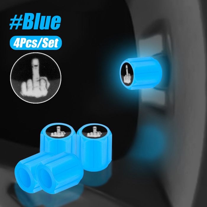 Lot De 4 Bouchons De Valve Fluorescents Pour Pneus - Bleu, Pour Voiture, Moto, Vélo (Valve US/UK)