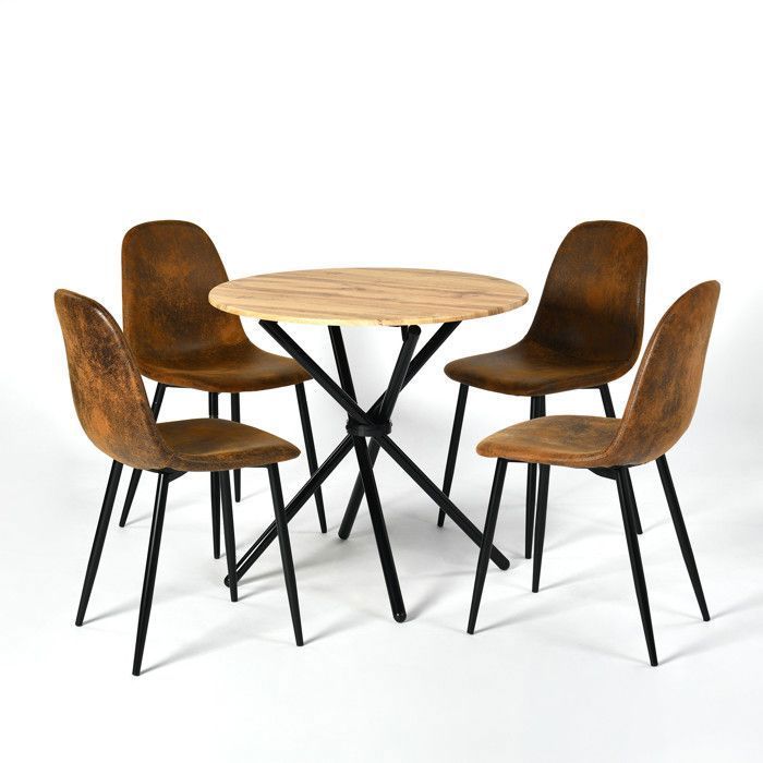 URBAN MEUBLE Ensemble table et 4 chaises de salle à manger style vintage rétro effet bois URBAN MEUBLE Ensemble table et 4 chaises de salle à manger style vintage rétro effet bois