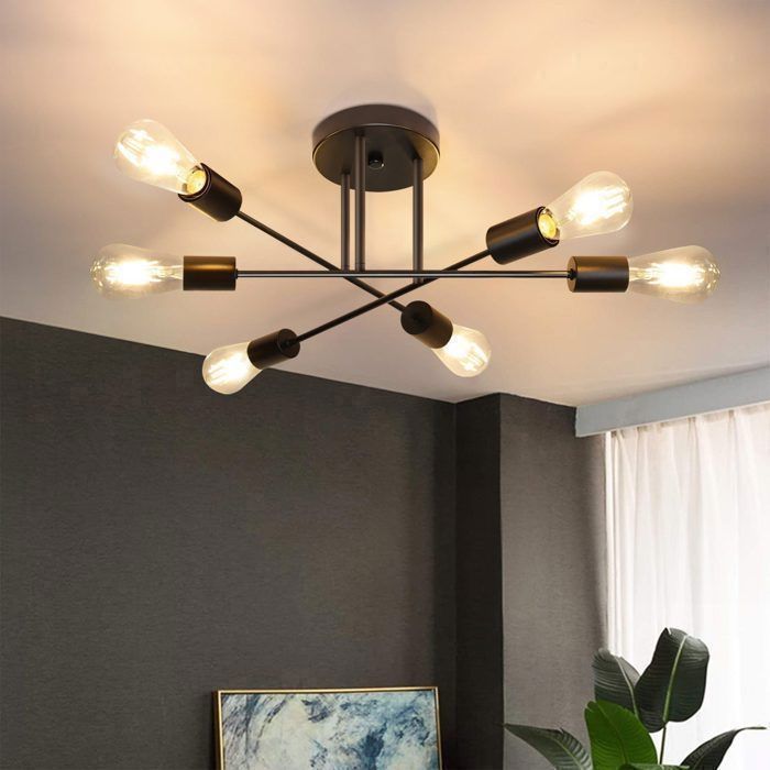 Plafonnier industriel NETTLIFE à 6 ampoules - culot E27 noir pour Salon Chambre Cuisine Couloir(ampoules non fournies)