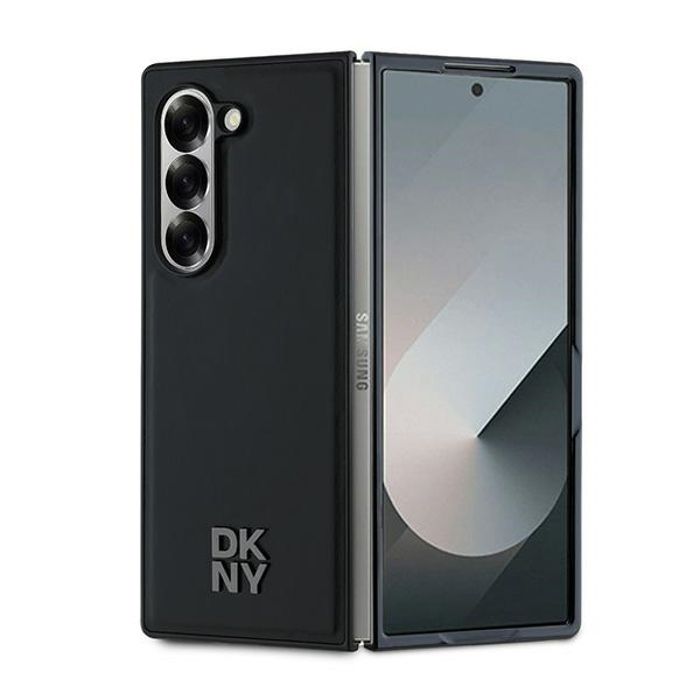Coque DKNY Cuir Samsung Galaxy Z Fold6 - Logo Métal Empilé MagSafe Noir