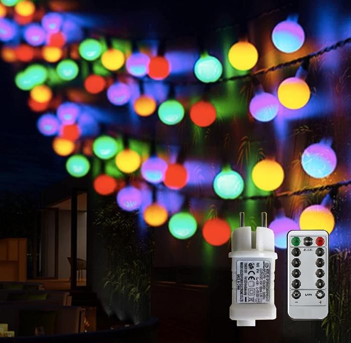 Guirlande Lumineuse Sphérique Guirlande Lumineuse dExtérieur avec Prise 100 LED 8 Modes avec Télécommande(Multicolore)