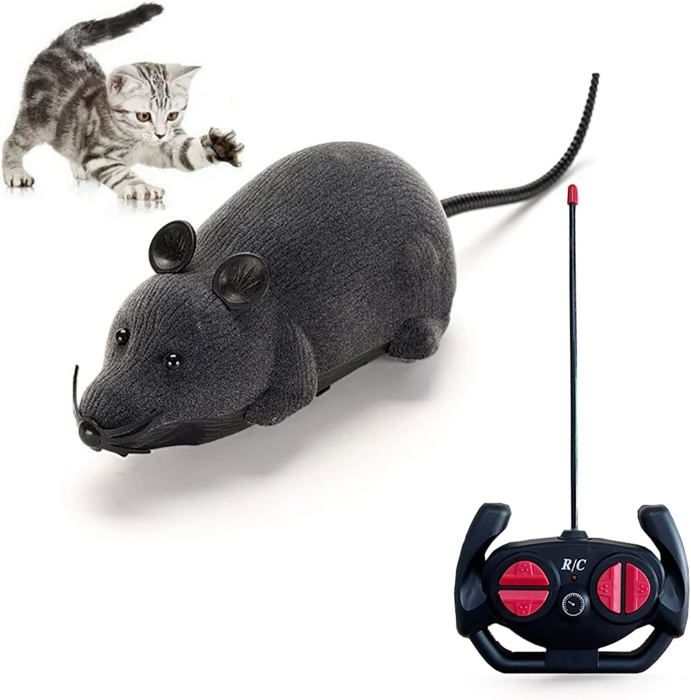 Comparer les prix de Souris réaliste pour chat avec télécommande jouet interactif pour chat roue sans fil blague effrayante - Gris
