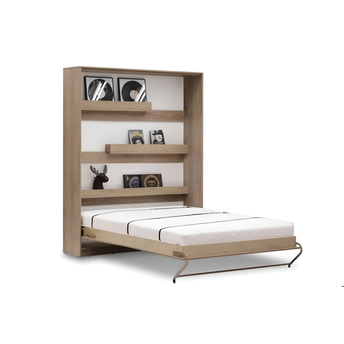 Lit escamotable vertical 120 x 200 cm avec 2 armoires mécanisme douverture à ressort - bois - COZY