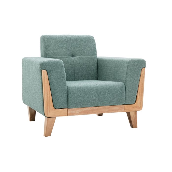 Miliboo - Fauteuil scandinave en tissu vert de gris et bois clair FJORD