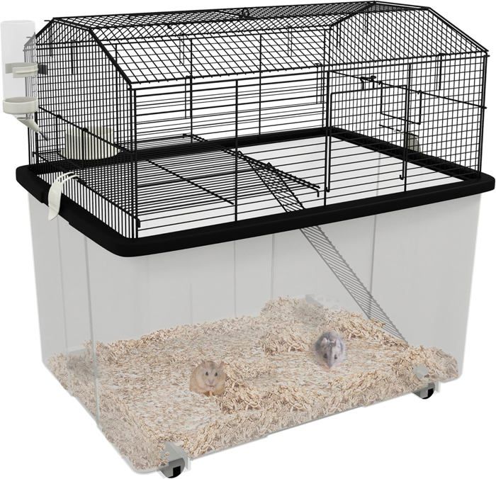 Cage Hamster - PawHut - 2 étages - Avec Roulettes, Plate-forme Et échelle - En Fil D'acier - 57 X 43 X 57 Cm - Noir