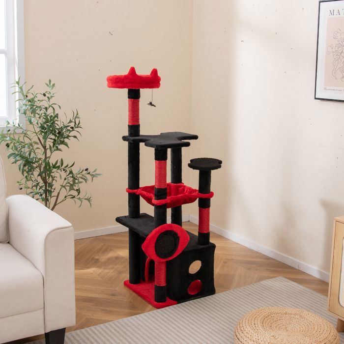 Meilleurs prix pour COSTWAY Arbre à Chat Multi-Niveaux 133 cm, Perchoir en Peluche, Jouet Suspendu en Forme d'Araignée, Griffoir, Hamac, Plateformes