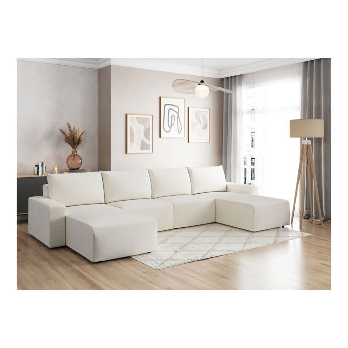 Canapé panoramique fixe 6 places ROMANE en tissu Easy Clean antitache - Beige Canapé panoramique fixe 6 places ROMANE en tissu Easy Clean antitache - Beige