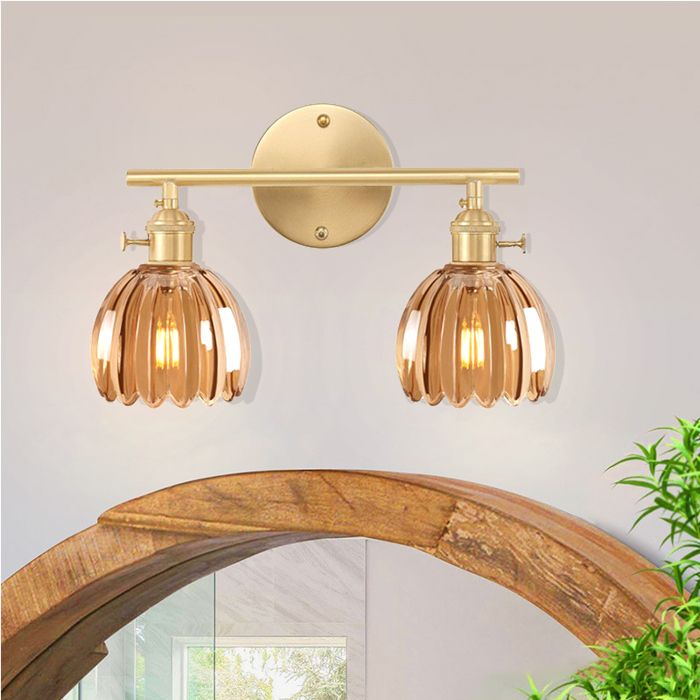 SNOGOLD Applique Murale Intérieure à 2-Lumières Abat-jour en Verre Ambré Forme Tulipe Vintage E27 Luminaire pour Salon Chambre