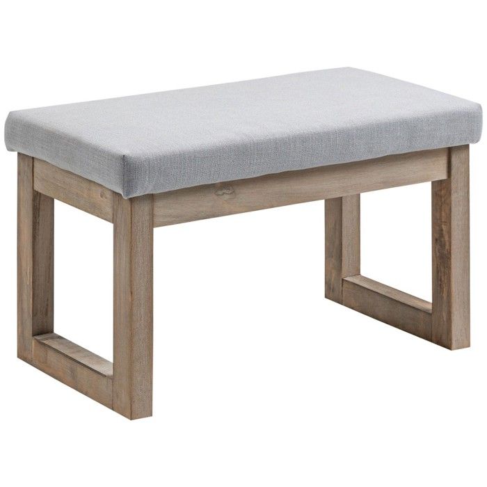 Banc rembourré gris 68x38x42 cm avec repose-pieds structure bois - Multifonction salon chambre entrée - Design