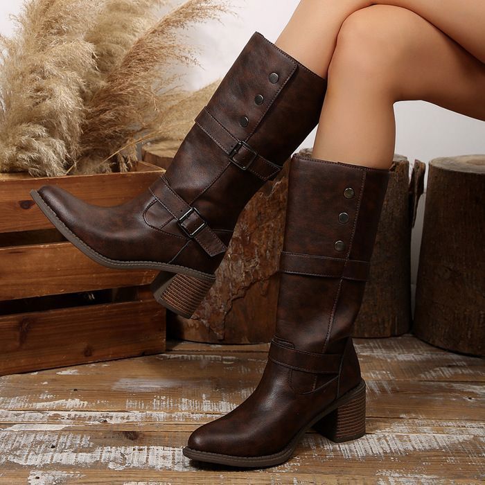 VITATA Bottes à Talons Hauts Rétro pour Femme Design avec