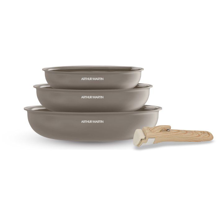 Arthur Martin Set de 3 poêles 20-24-28 cm poignée amovible Taupe AM4587