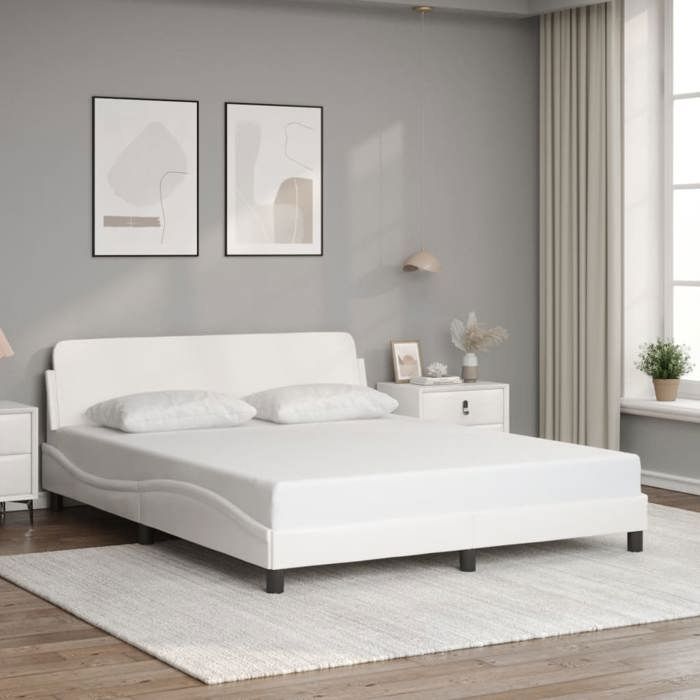 Bonne qualité - Cadre de lit sans matelas blanc 160x200 cm - haut de gamme - similicuir11054