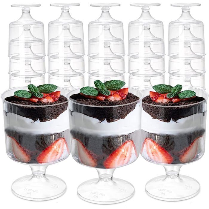 Lot de 80 verrines en plastique 60 ml rondes parfaitement transparentes et réutilisables pour servir de la mousse.