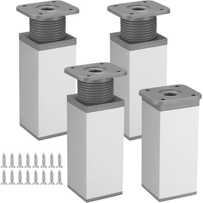 4 pieds de meuble réglables hauteur réglable de 0 à 20 mm pieds de table réglables argent (10 cm)
