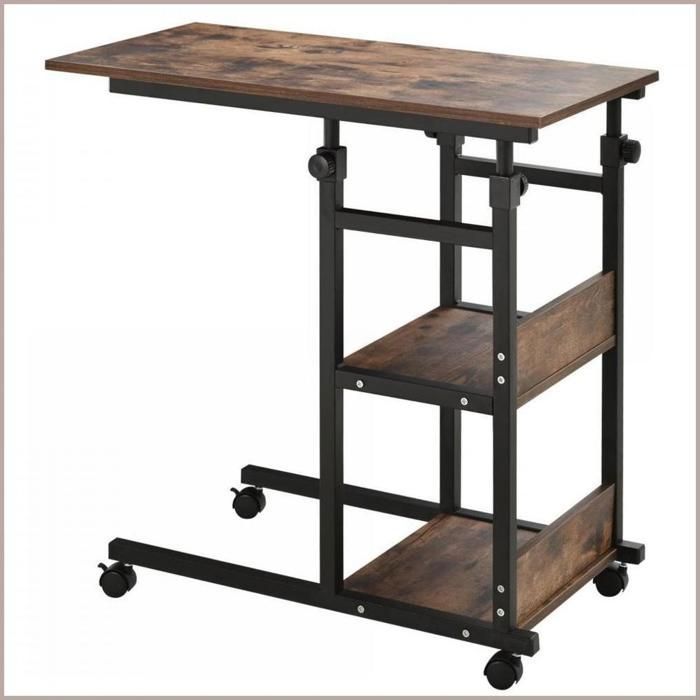 Table dappoint mobile - Hauteur verstellable C-förmig 2 rayons métal - Marron