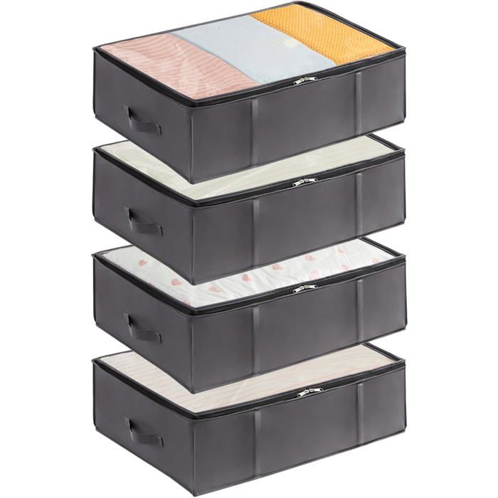 Lot de 4 Sac de Rangement sous Lit Pliable 40L Bacs de Rangement avec Poignée Renforcée pour Vêtements Draps Serviettes Couvertures