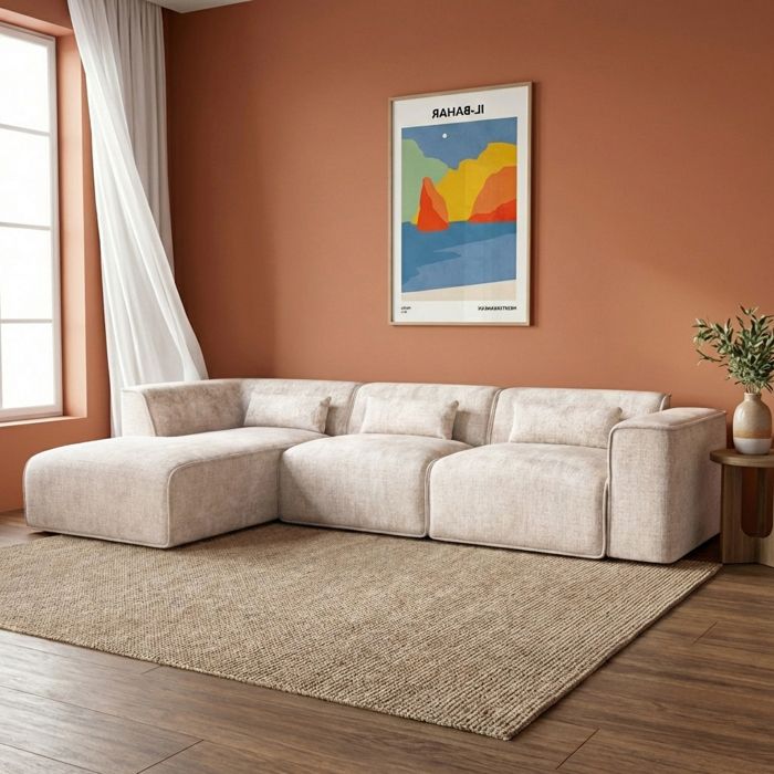 Canapé dangle gauche fixe NUNA 5/6 places tissu taupe - Beige