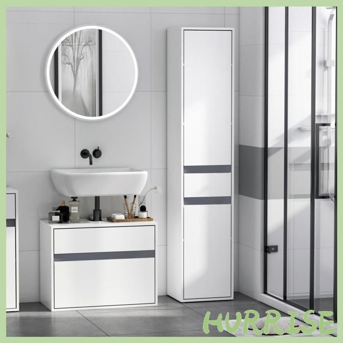 Cocosity Meuble Colonne Rangement Salle De Bain Style Contemporain 2 Placards 3 Étagères Et Tiroir Coulissant Panneaux Particules