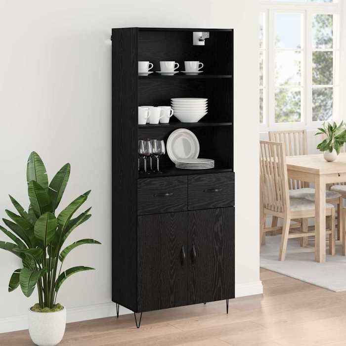 2026 dété@ Lot de 2 Haut Armoire Contemporain - Highboard/Commode haute - avec tiroir Chêne noir - Bois dingénierie LH7462