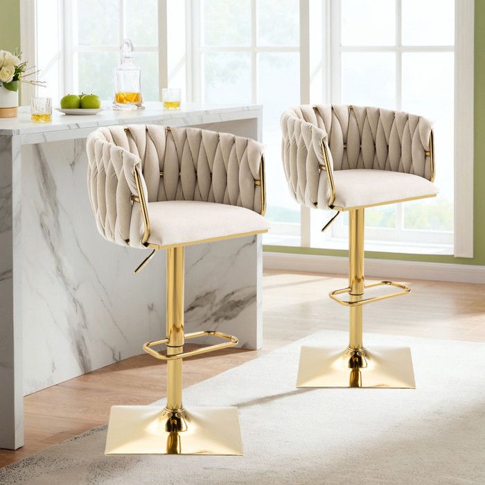 Lot de deux tabourets de bar pivotants hauteur réglable chaises de cuisine chaises de cuisine rembourrées blanc ivoire