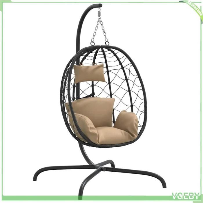 Fauteuil suspendu œuf - FAFEICY - 360047 - Rotin PE résistant - Cadre acier thermolaqué - Coussin taupe déhoussable